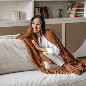 Magic Linen Cinnamon Linen Cotton Blend Waffle Throw 53" X 81"
